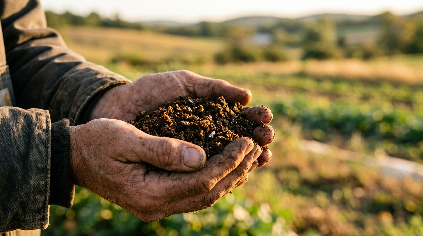 Frass biofertilizante en manos