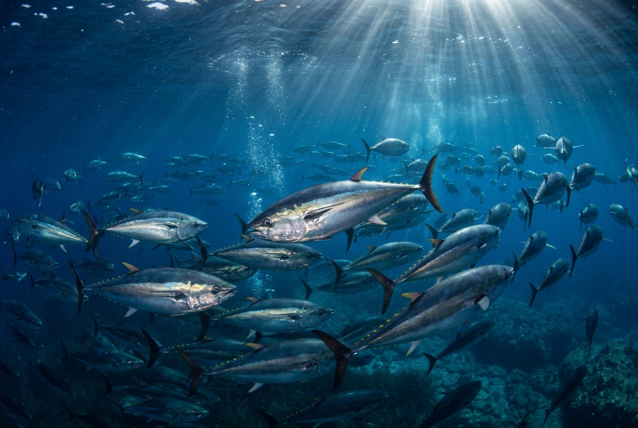 Acuicultura — atún y salmón con harina BSF